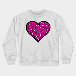 Bright Pink Leopard Print Heart Crewneck Sweatshirt